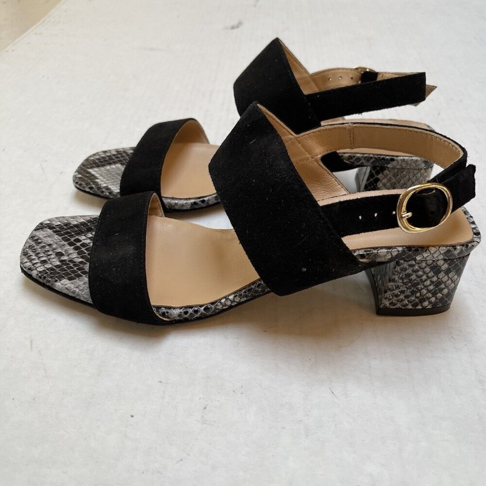 Avellini Suede Snake Skin Leather Two Strapes Block Heel Sandals Womens 7 Italy